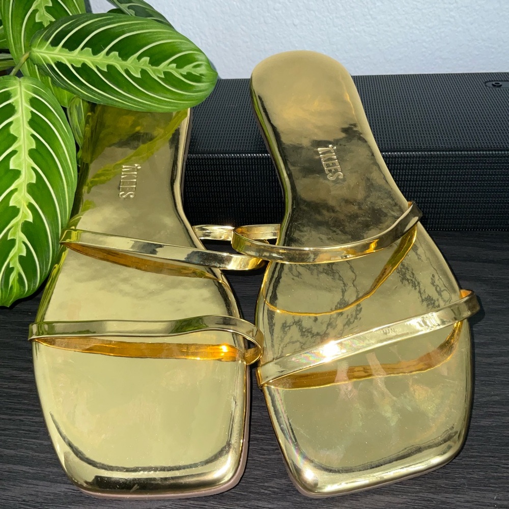 TKEES Gold Metallic Double Strap Slide Sandals - Picture 3 of 7